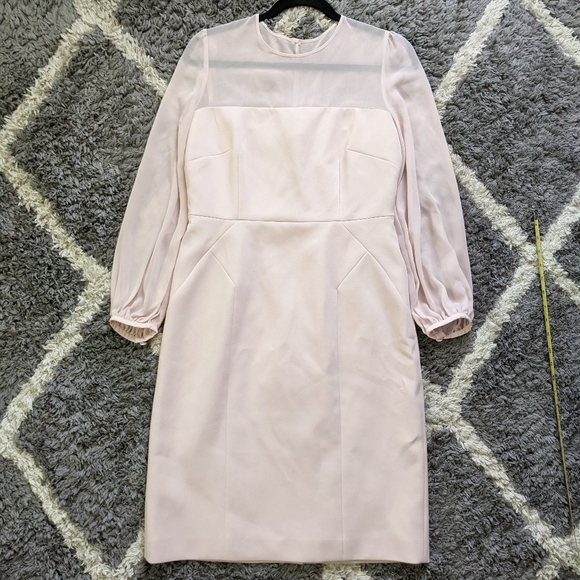 Hobbs Pale Pink Blush Mila Shift Dress Midi Long Sleeve Sheer Sleeve Size 8 - Picture 9 of 16